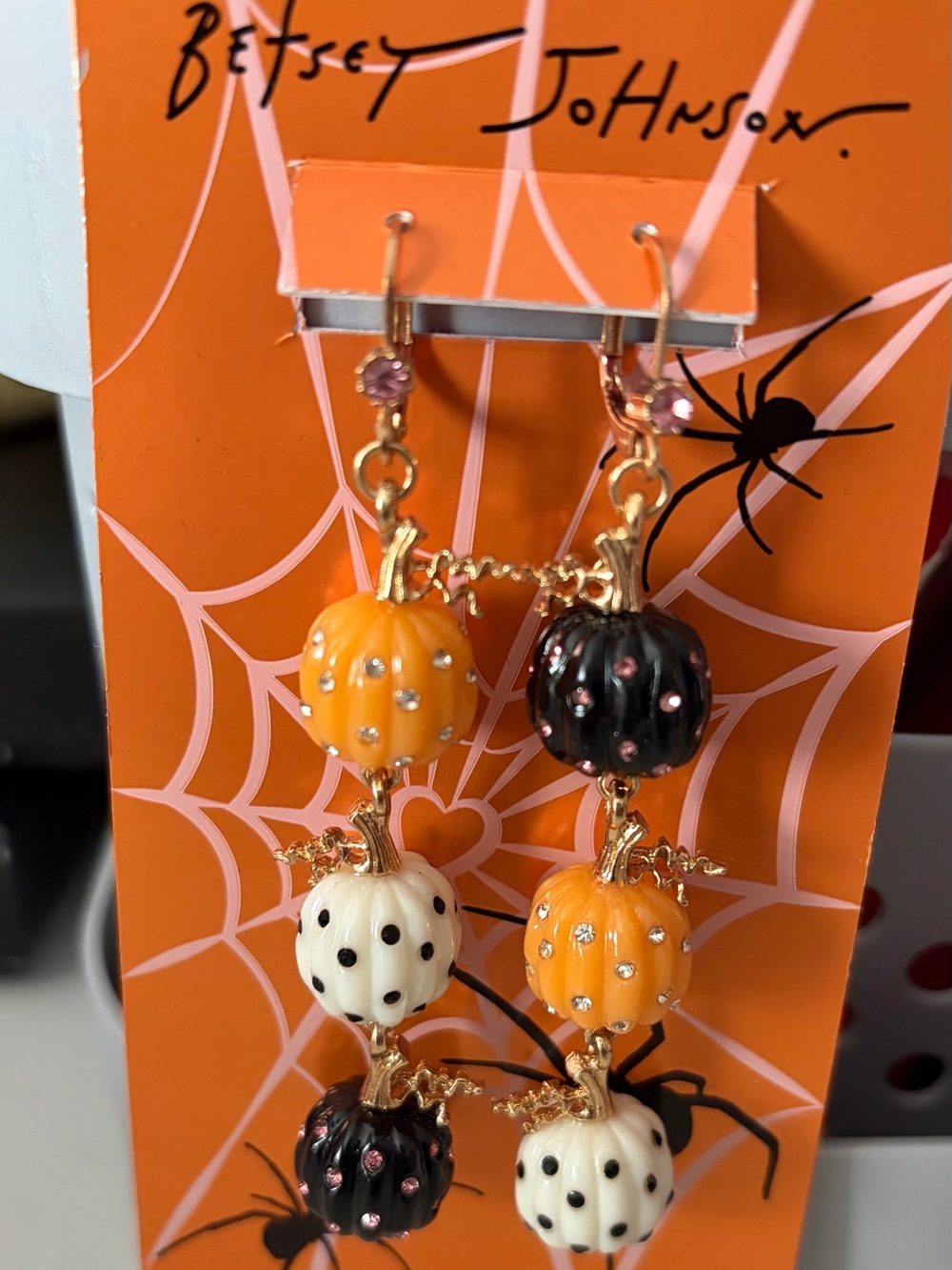 Betsey Johnson Triple Pumpkin Drop Earrings